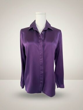 LILYSILK Mulberry Silk Blouse Purple Button Front Size S
